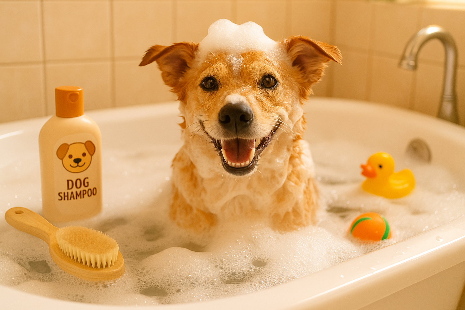 dog getting bathed 